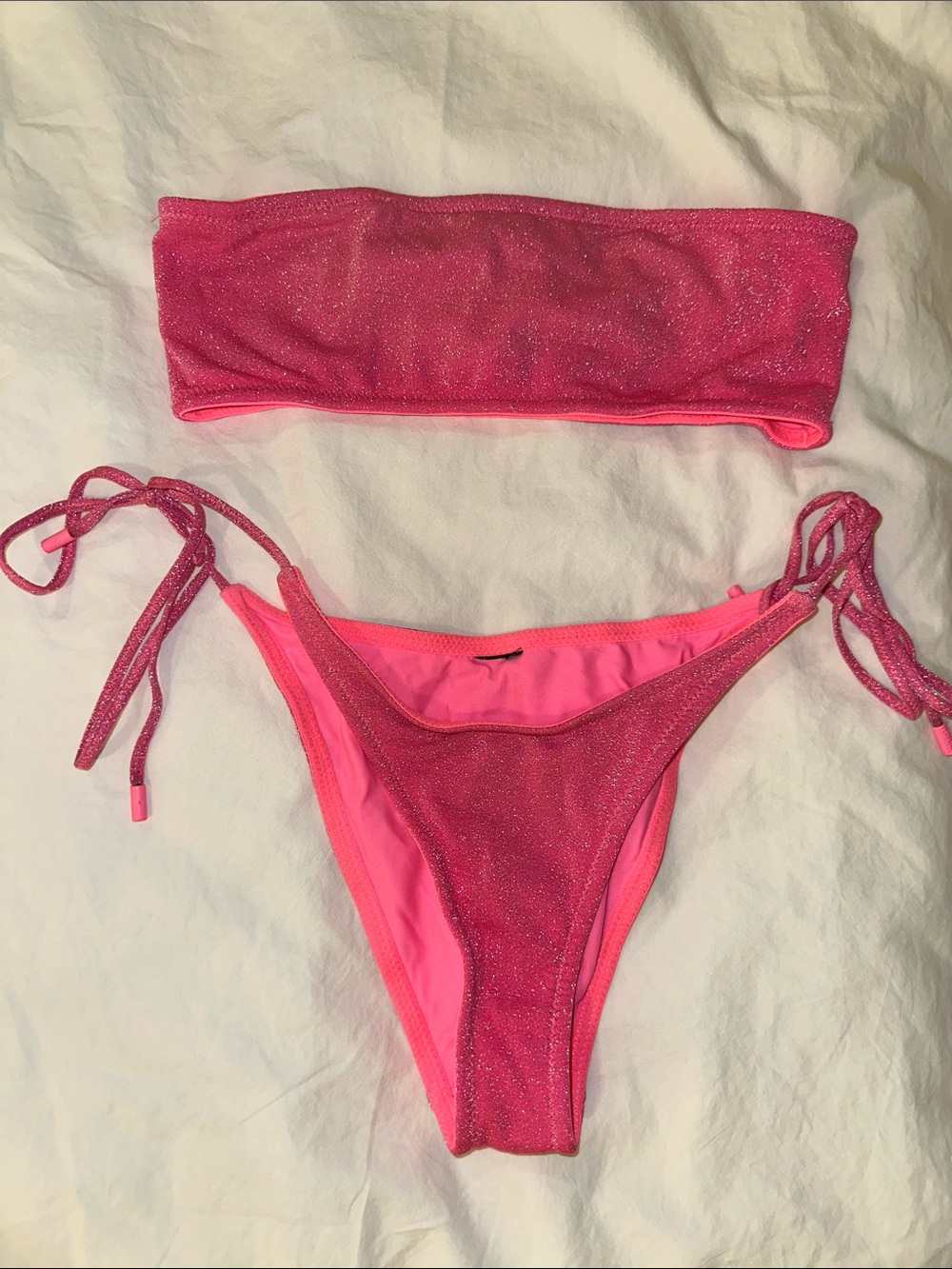 Triangl Pink Sparkle Bandeau Bikini Set